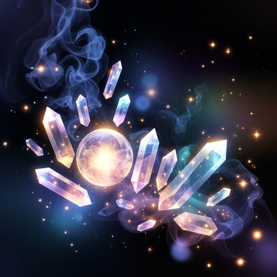 Glowing Crystals with Smoke and Stars