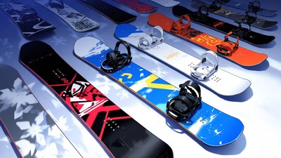 Colorful Snowboards with Bindings