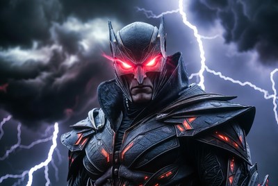 Red-Eyed Batman in Stormy Lightning