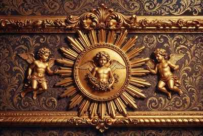 Golden Cherubs Ornament with Radiant Sun