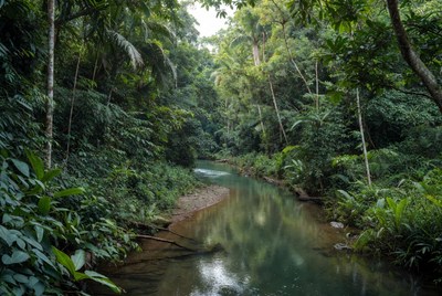 Tropical River in Dense Jungle