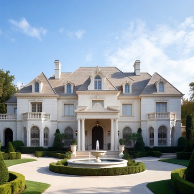 Luxury Beige Mansion with Fountain