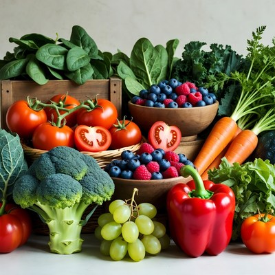 Fresh Vegetables and Berries Display
