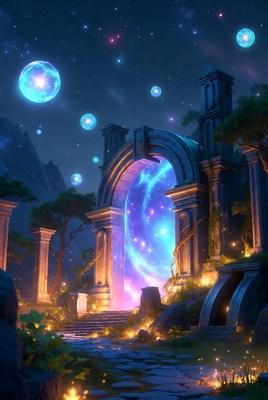 Magical Glowing Portal in Ancient Ruins