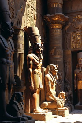 Ancient Egyptian Statues Temple Columns