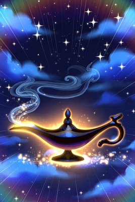 Glowing Genie Lamp in Starry Night
