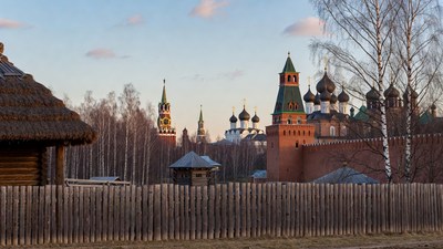 Moscow Kremlin with Red Walls and Onion Domes