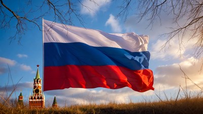 Russian Flag with Saint Basil's Cathedral