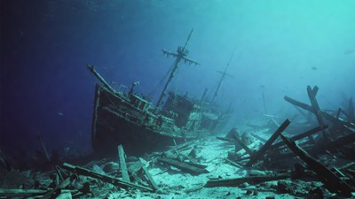 Sunken Shipwreck Underwater