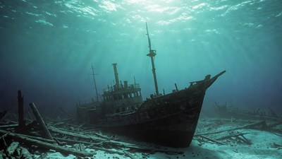Sunken Shipwreck Underwater