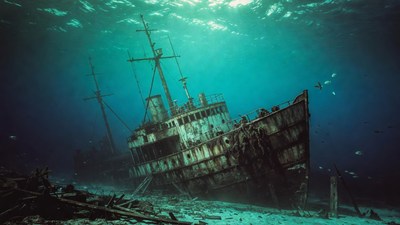 Sunken Shipwreck Underwater