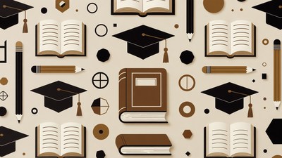 Graduation Caps Books Pencils Pattern