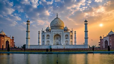 Taj Mahal at Sunset Reflection