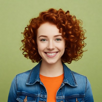 Smiling woman with red curly hair
