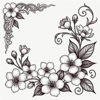 Cherry Blossom Floral Corner Border