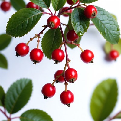 Red Berries on Green Leaves
