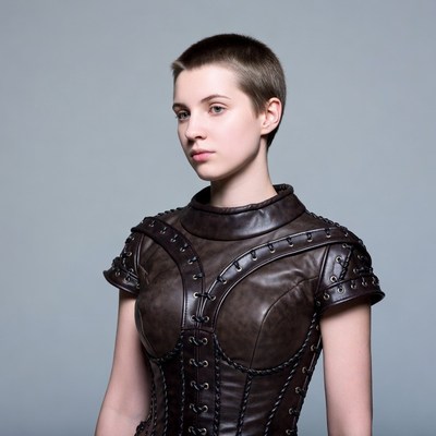 Woman in leather corset armor