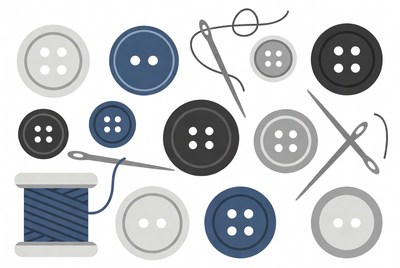 Assorted Sewing Buttons and Needles