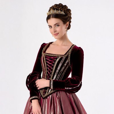 Woman in maroon Renaissance gown