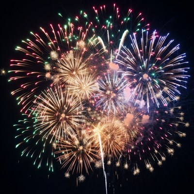 Colorful Fireworks Bursting in Night Sky
