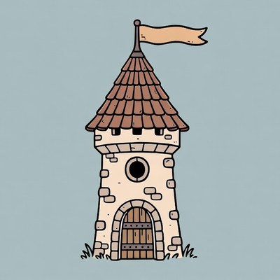 Cartoon Medieval Tower with Flag