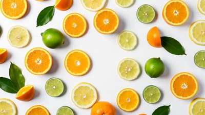 Sliced Oranges and Limes on White