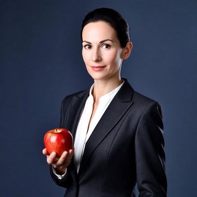 Business woman holding red apple
