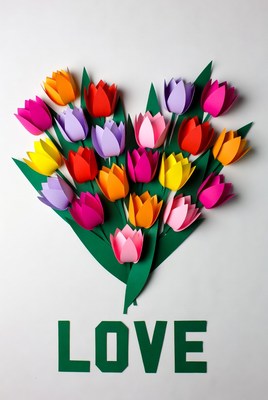 Paper Tulips Heart LOVE Illustration