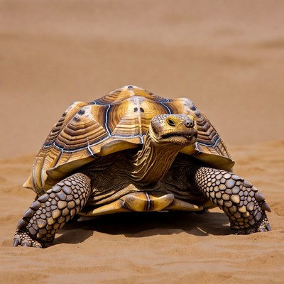 Radiated Tortoise on Sandy Desert