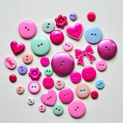 Colorful Buttons with Hearts and Flowers