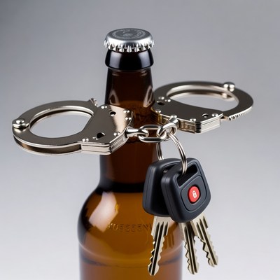 Beer Bottle with Handcuffs and Keys