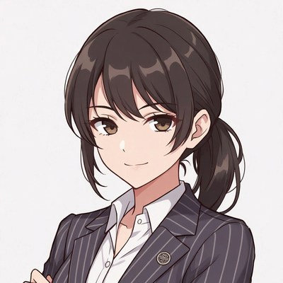 Anime woman in pinstripe suit