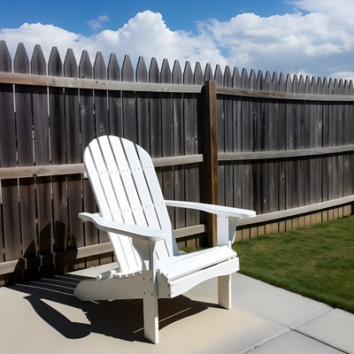 White Adirondack Chair by Wooden Fence