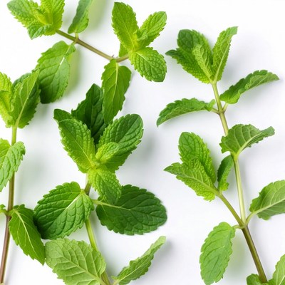 Fresh Mint Leaves on White Background