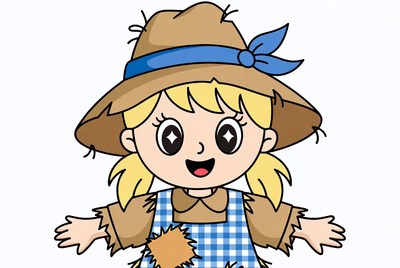 Cartoon Scarecrow Girl with Arms Outstretched