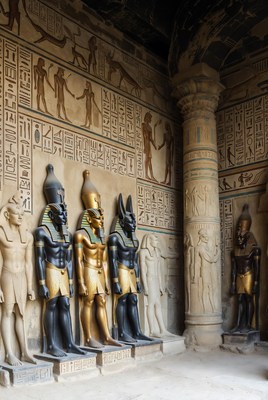 Egyptian Gods Statues in Temple