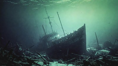 Sunken Shipwreck Underwater