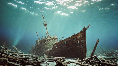 Sunken Shipwreck Underwater