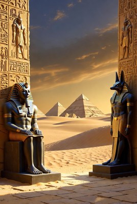 Pharaoh Anubis Statues Giza Pyramids