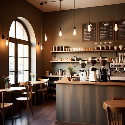 Cozy Cafe Interior with Wooden Tables