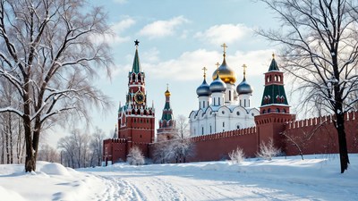 Moscow Kremlin Winter Snowy Landscape