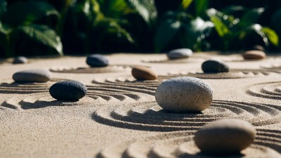 Rocks Arranged in Sand Zen Garden