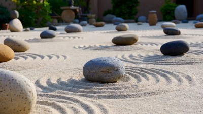 Zen Garden with Rocks and Sand Patterns