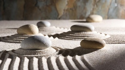 Zen Garden with Stones and Ripples