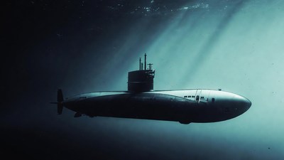 Submarine Underwater in Dark Ocean