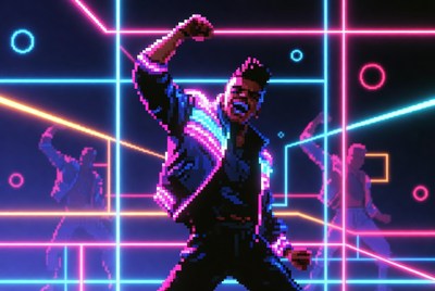 Man Dancing in Neon Grid