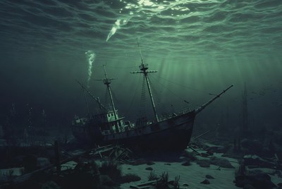 Sunken Shipwreck Underwater