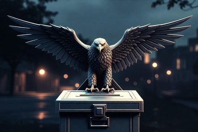 Bald Eagle on Pedestal at Night