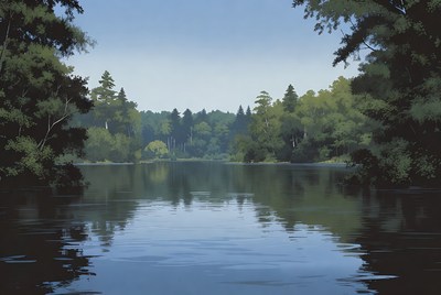 Forest Lake with Reflections