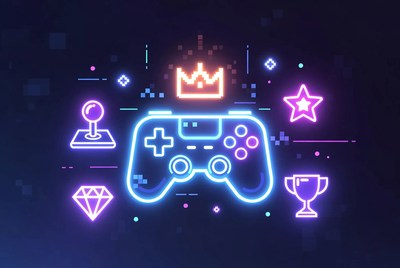 Neon Gaming Controller with Trophies